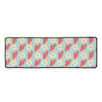 Blue Fried Egg And Bacon Pattern Print Long Kitchen Mat
