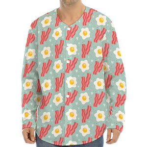 Blue Fried Egg And Bacon Pattern Print Long Sleeve Baseball Jersey