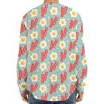 Blue Fried Egg And Bacon Pattern Print Long Sleeve Baseball Jersey