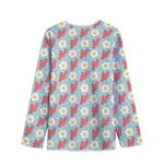 Blue Fried Egg And Bacon Pattern Print Long Sleeve Short Coat