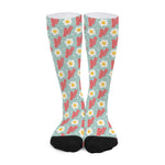 Blue Fried Egg And Bacon Pattern Print Long Socks