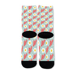 Blue Fried Egg And Bacon Pattern Print Long Socks