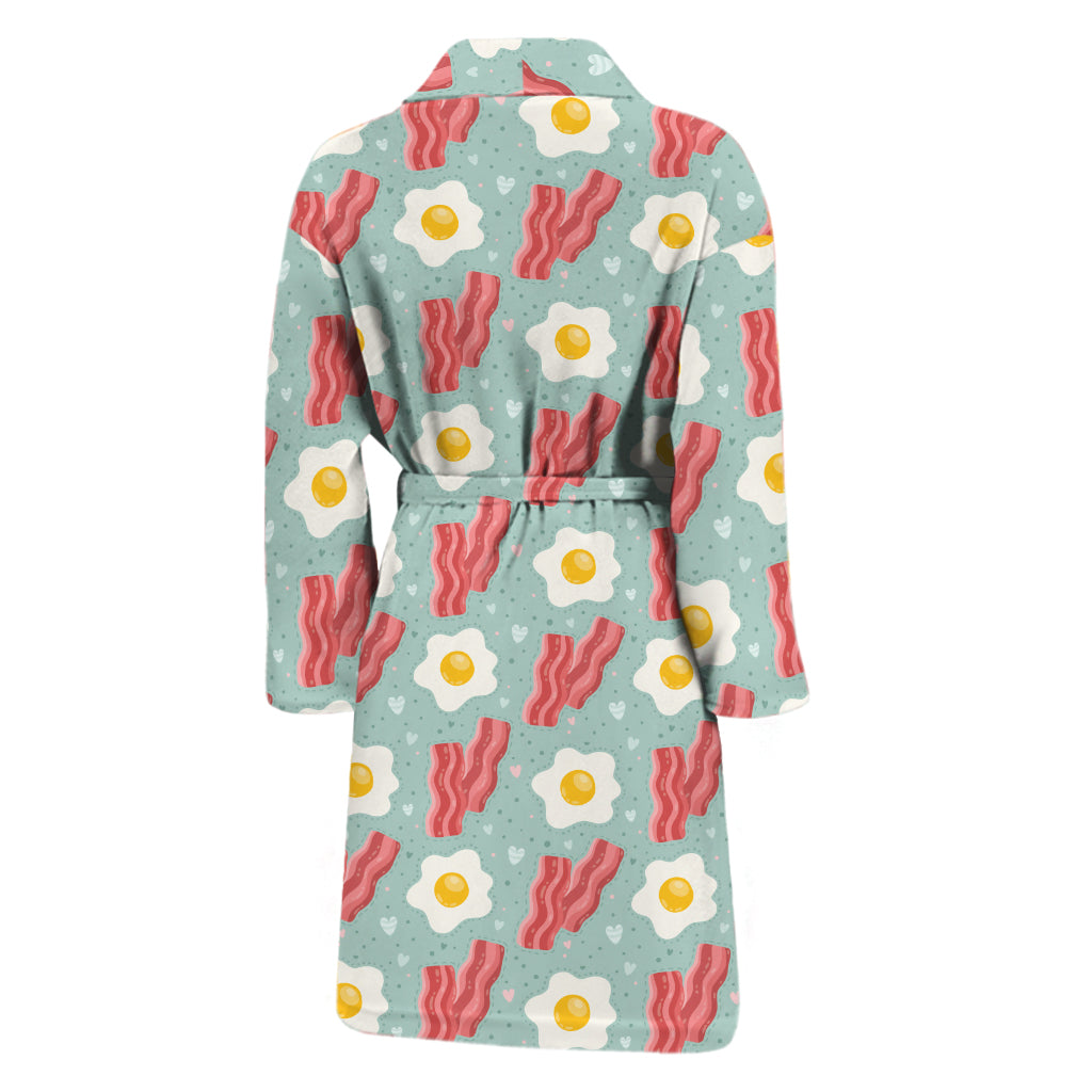 Blue Fried Egg And Bacon Pattern Print Men's Bathrobe