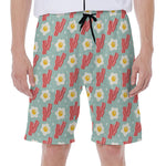 Blue Fried Egg And Bacon Pattern Print Men's Beach Shorts