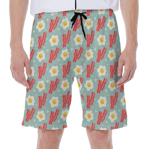 Blue Fried Egg And Bacon Pattern Print Men's Beach Shorts