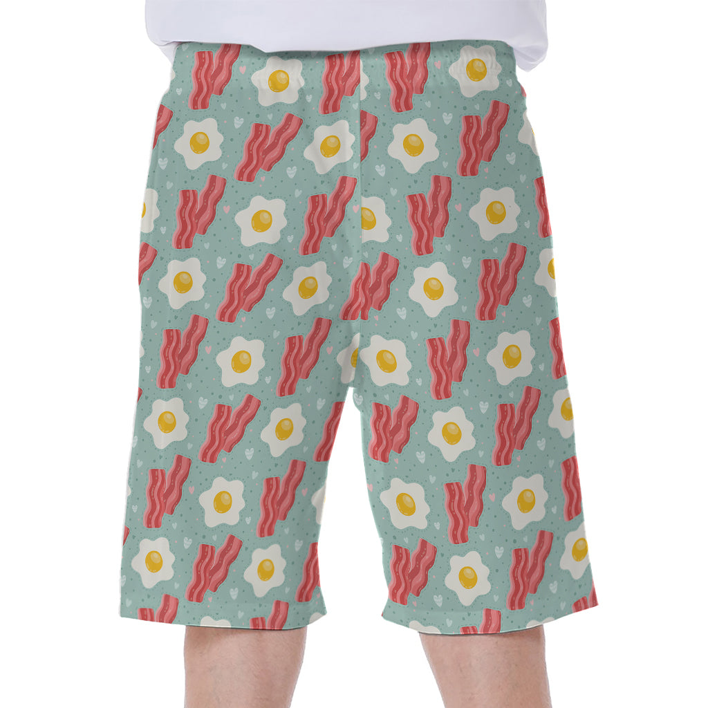 Blue Fried Egg And Bacon Pattern Print Men's Beach Shorts