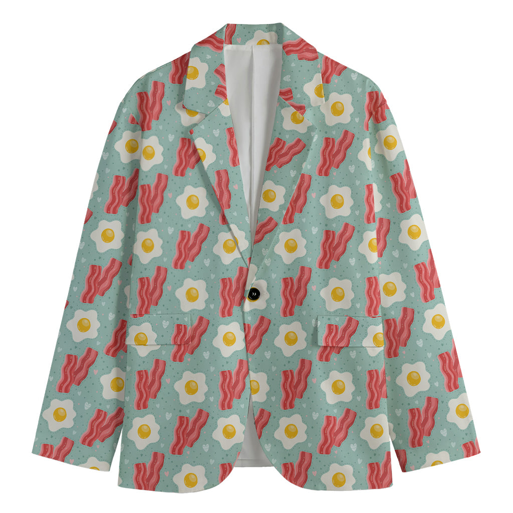 Blue Fried Egg And Bacon Pattern Print Men's Blazer