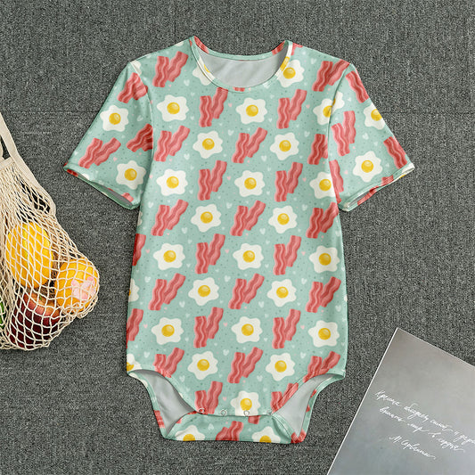 Blue Fried Egg And Bacon Pattern Print Men's Bodysuit