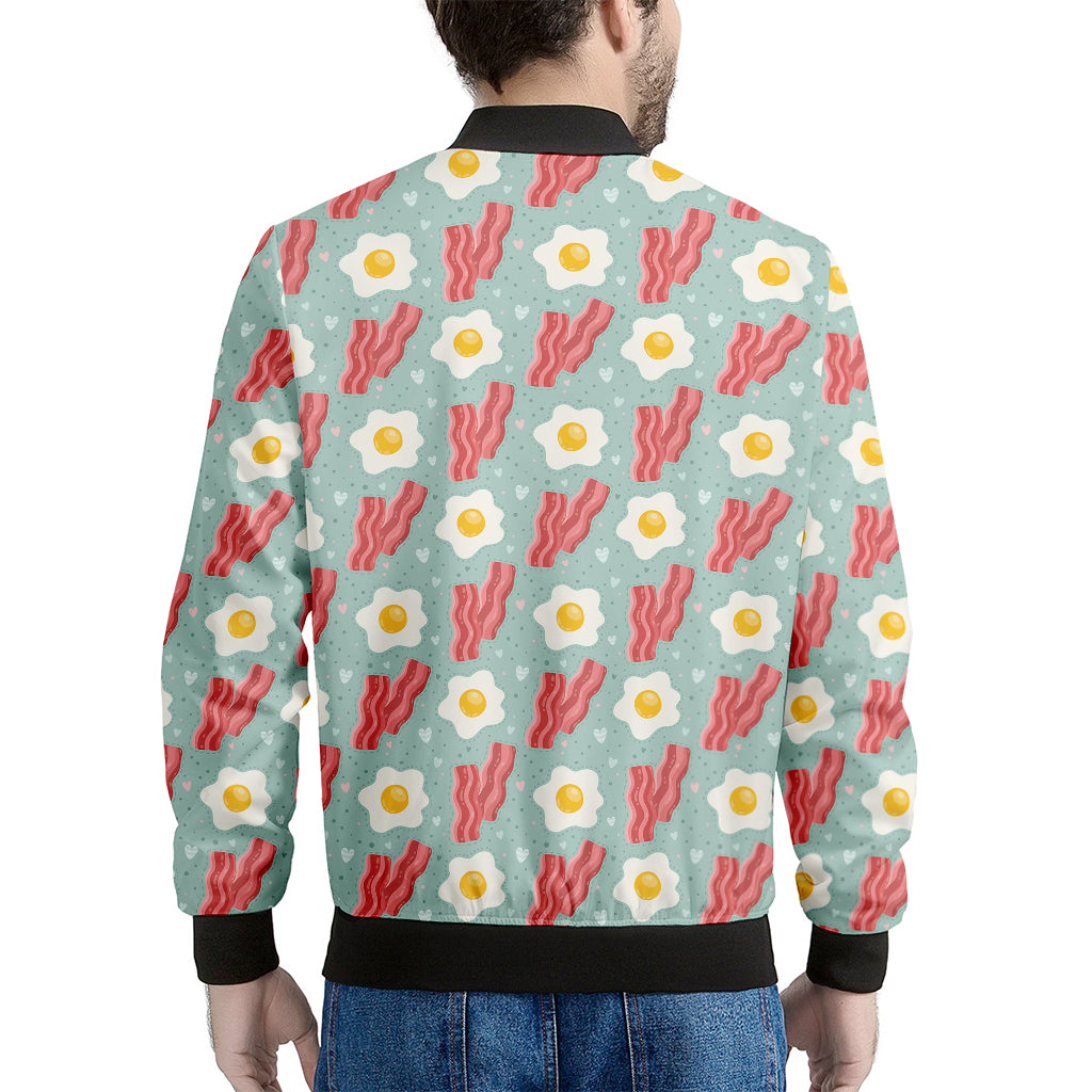 Blue Fried Egg And Bacon Pattern Print Men's Bomber Jacket