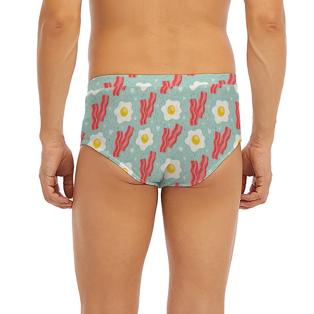 Blue Fried Egg And Bacon Pattern Print Men's Briefs