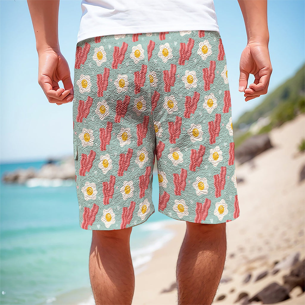Blue Fried Egg And Bacon Pattern Print Men's Cargo Shorts