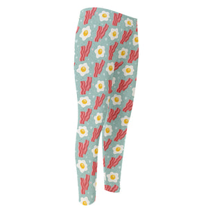 Blue Fried Egg And Bacon Pattern Print Men's Compression Pants