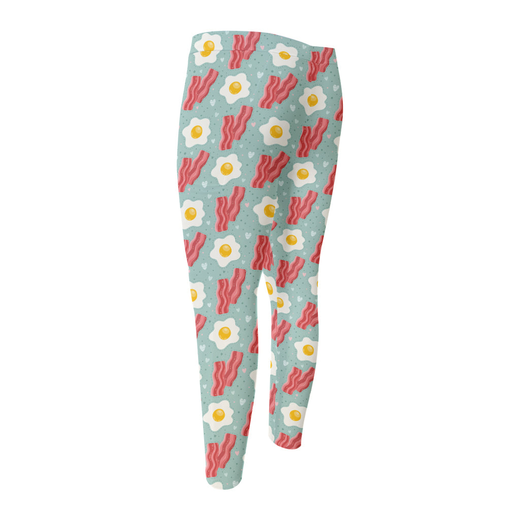 Blue Fried Egg And Bacon Pattern Print Men's Compression Pants