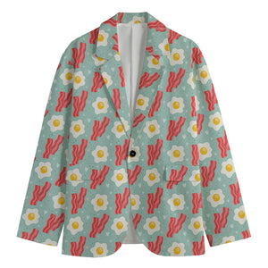 Blue Fried Egg And Bacon Pattern Print Men's Cotton Blazer