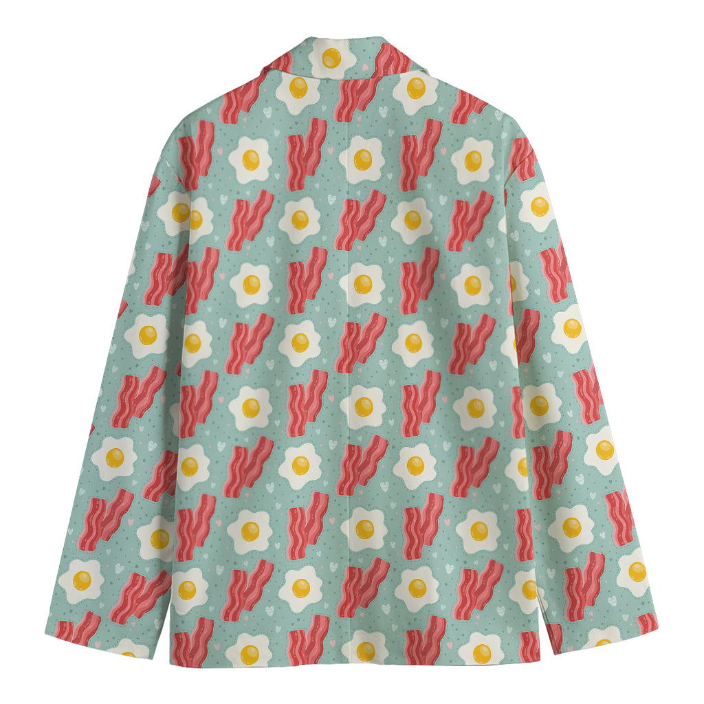 Blue Fried Egg And Bacon Pattern Print Men's Cotton Blazer