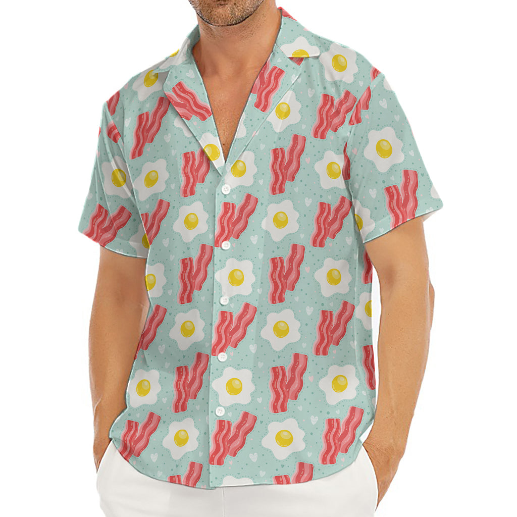 Blue Fried Egg And Bacon Pattern Print Men's Deep V-Neck Shirt