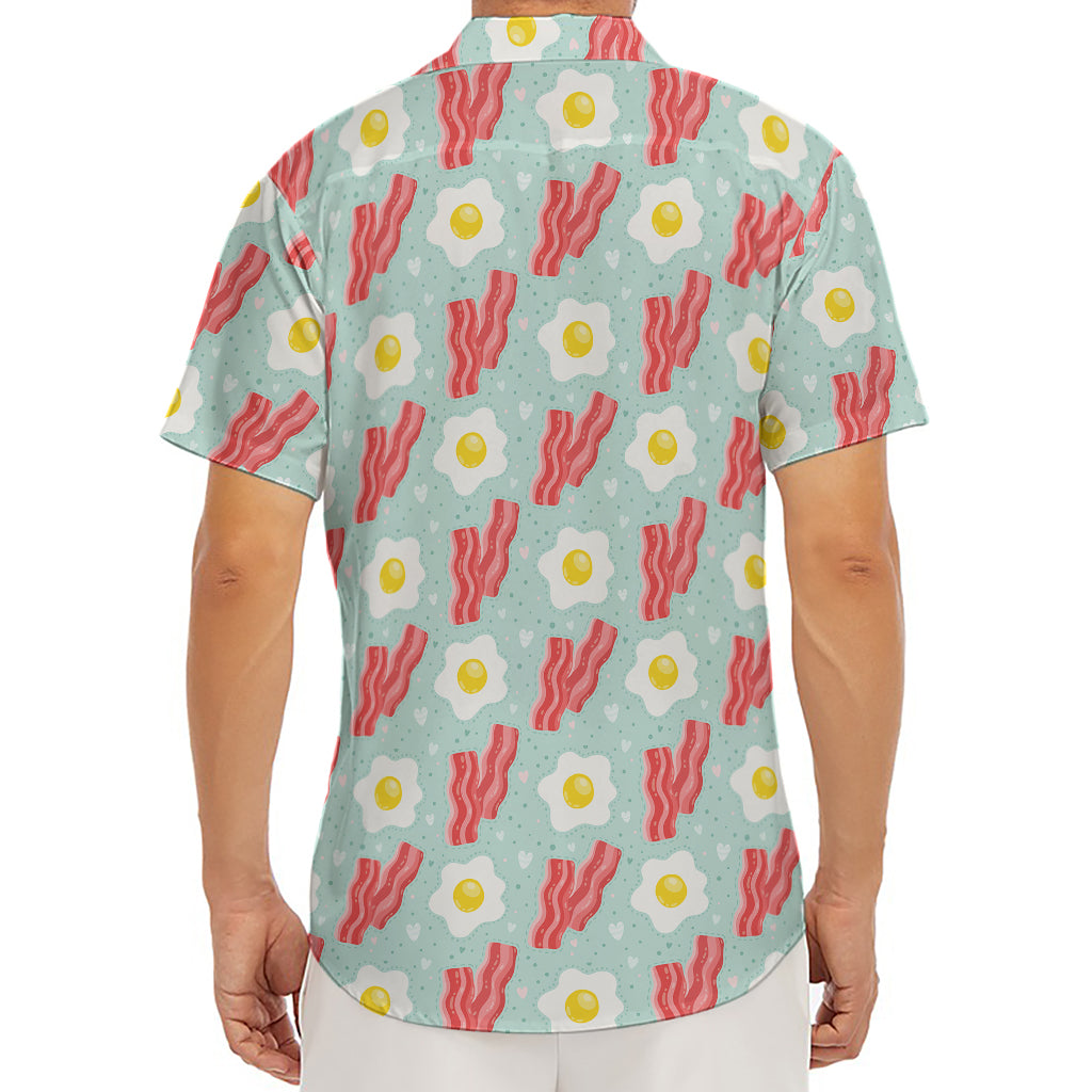 Blue Fried Egg And Bacon Pattern Print Men's Deep V-Neck Shirt