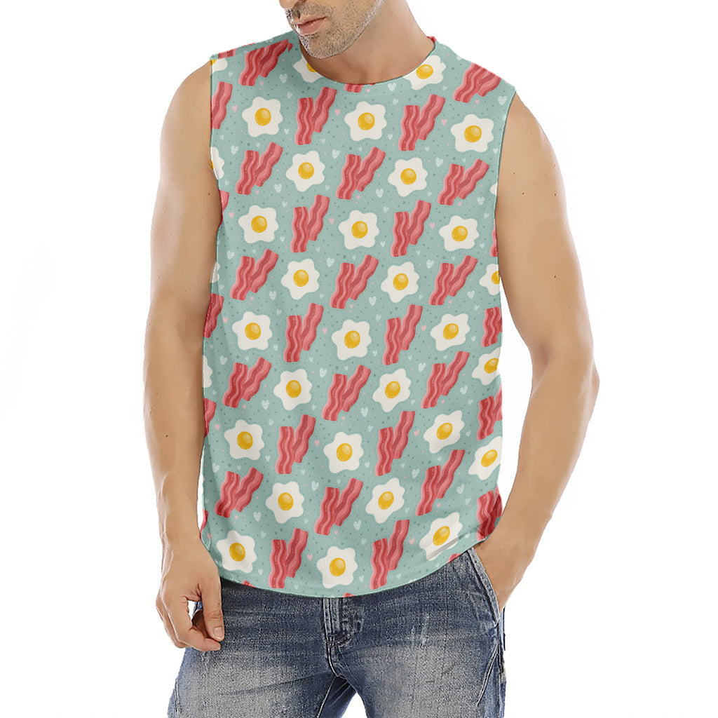 Blue Fried Egg And Bacon Pattern Print Men's Fitness Tank Top