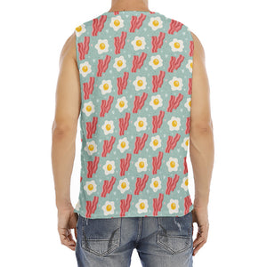 Blue Fried Egg And Bacon Pattern Print Men's Fitness Tank Top
