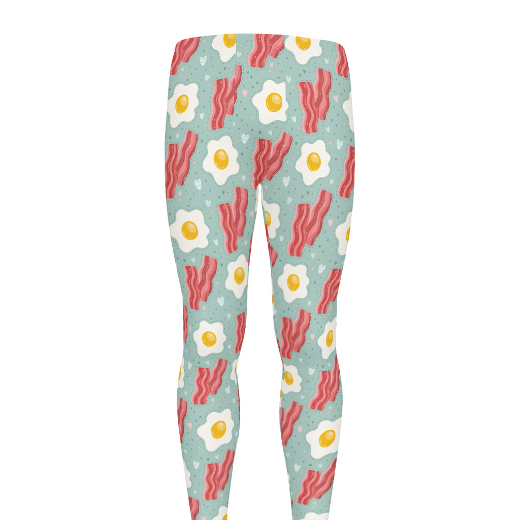 Blue Fried Egg And Bacon Pattern Print Men's leggings