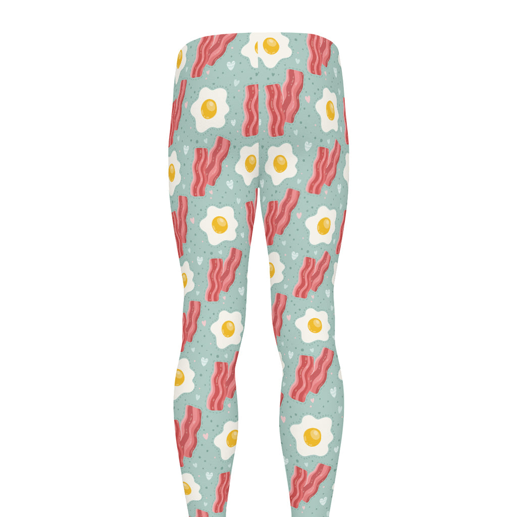 Blue Fried Egg And Bacon Pattern Print Men's leggings