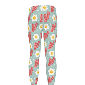 Blue Fried Egg And Bacon Pattern Print Men's leggings