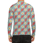 Blue Fried Egg And Bacon Pattern Print Men's Long Sleeve Rash Guard