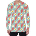 Blue Fried Egg And Bacon Pattern Print Men's Long Sleeve T-Shirt