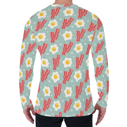 Blue Fried Egg And Bacon Pattern Print Men's Long Sleeve T-Shirt