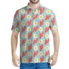 Blue Fried Egg And Bacon Pattern Print Men's Polo Shirt