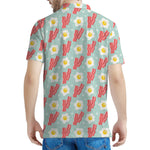 Blue Fried Egg And Bacon Pattern Print Men's Polo Shirt