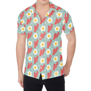 Blue Fried Egg And Bacon Pattern Print Men's Shirt