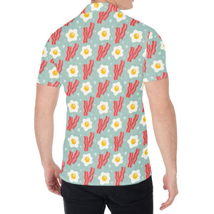 Blue Fried Egg And Bacon Pattern Print Men's Shirt