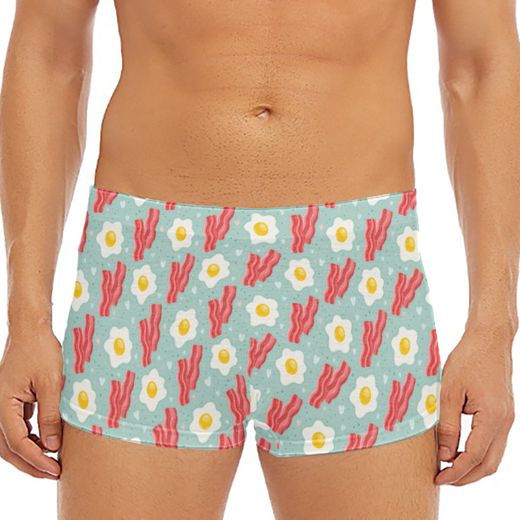 Blue Fried Egg And Bacon Pattern Print Men's Short Boxer Briefs