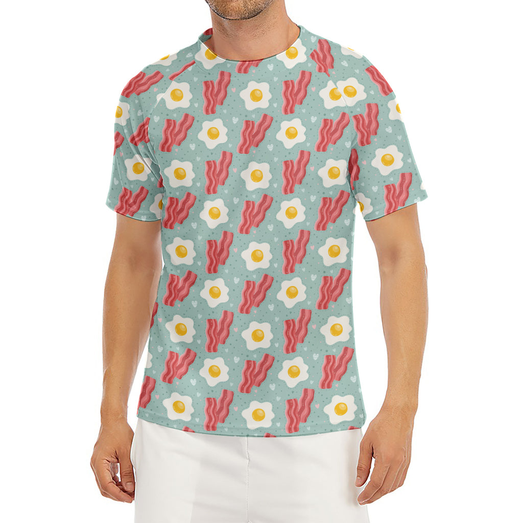 Blue Fried Egg And Bacon Pattern Print Men's Short Sleeve Rash Guard