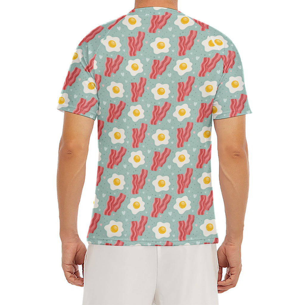 Blue Fried Egg And Bacon Pattern Print Men's Short Sleeve Rash Guard