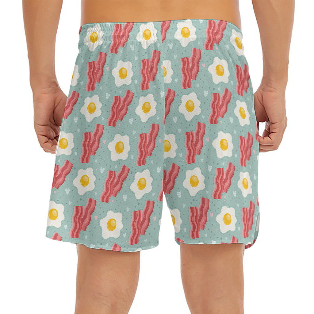 Blue Fried Egg And Bacon Pattern Print Men's Split Running Shorts