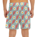 Blue Fried Egg And Bacon Pattern Print Men's Split Running Shorts