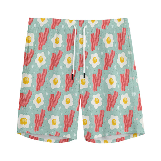 Blue Fried Egg And Bacon Pattern Print Men's Sports Shorts