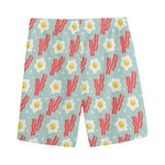Blue Fried Egg And Bacon Pattern Print Men's Sports Shorts