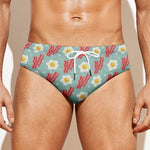 Blue Fried Egg And Bacon Pattern Print Men's Swim Briefs