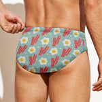 Blue Fried Egg And Bacon Pattern Print Men's Swim Briefs