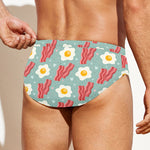 Blue Fried Egg And Bacon Pattern Print Men's Swim Briefs