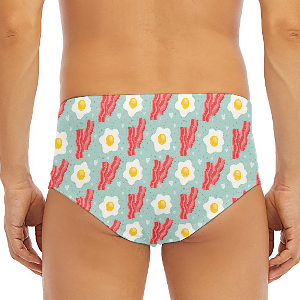 Blue Fried Egg And Bacon Pattern Print Men's Triangle Swim Briefs