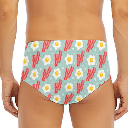 Blue Fried Egg And Bacon Pattern Print Men's Triangle Swim Briefs