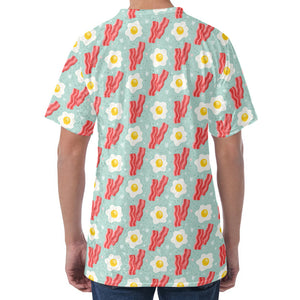 Blue Fried Egg And Bacon Pattern Print Men's Velvet T-Shirt