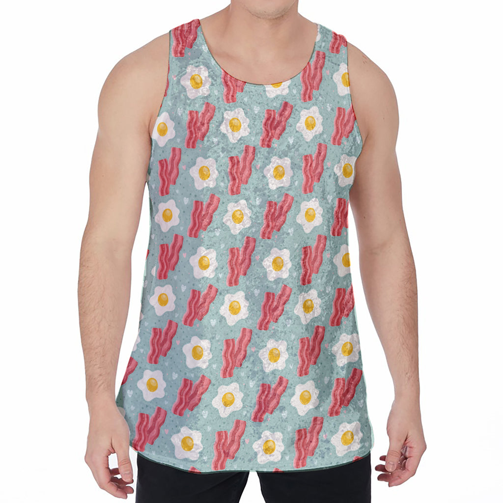 Blue Fried Egg And Bacon Pattern Print Men's Velvet Tank Top