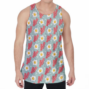 Blue Fried Egg And Bacon Pattern Print Men's Velvet Tank Top