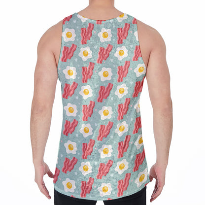 Blue Fried Egg And Bacon Pattern Print Men's Velvet Tank Top