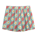 Blue Fried Egg And Bacon Pattern Print Mesh Shorts